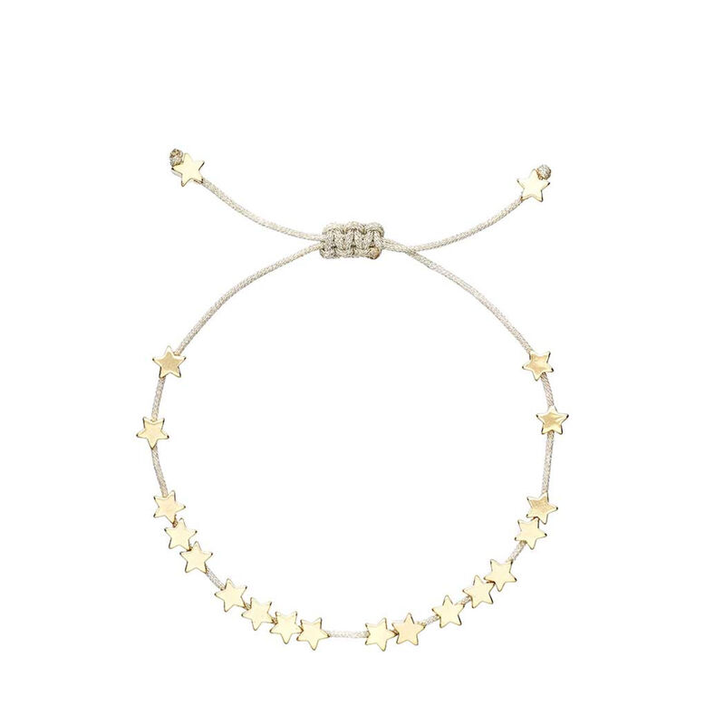 Gold Stars So Bright Bracelet W Silver Metallic Cord - Gold, , hi-res