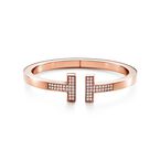 Tiffany T pav&eacute; diamond square bracelet in 18k rose gold, medium, , hi-res