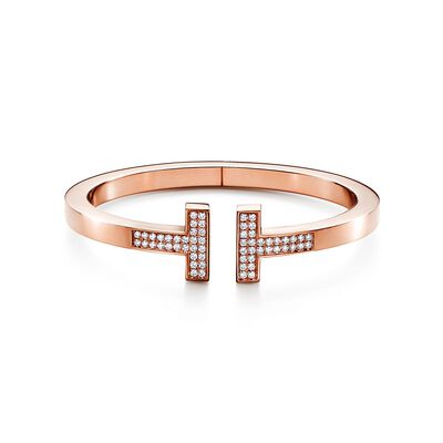 Tiffany T pavé diamond square bracelet in 18k rose gold, medium