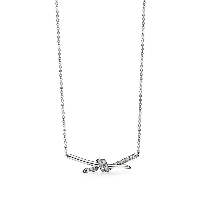 Tiffany Knot Pendant in White Gold with Diamonds, , hi-res