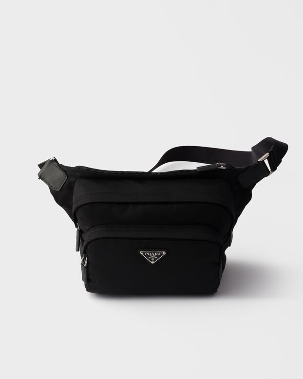 Re-Nylon and leather shoulder bag, , hi-res