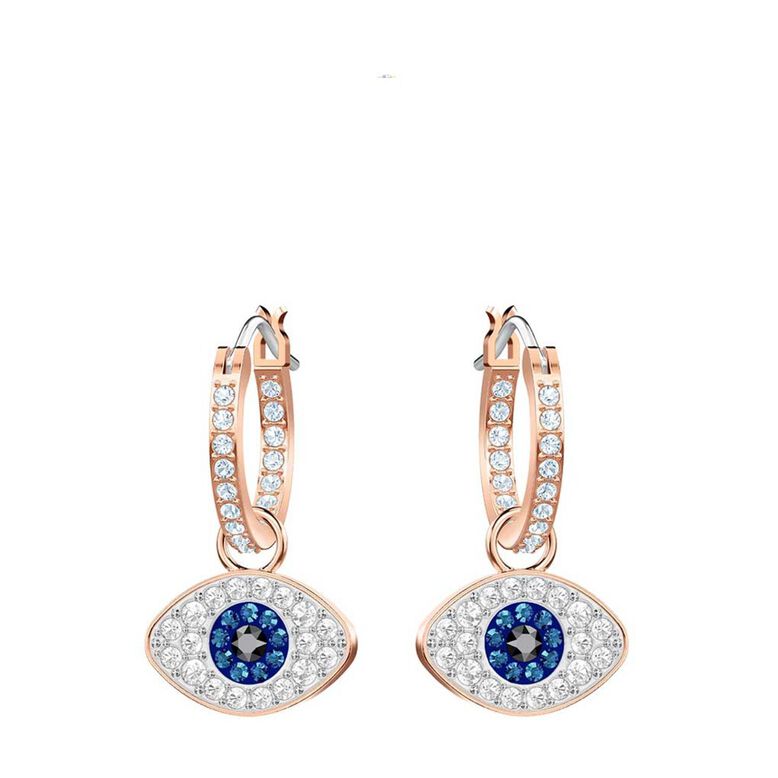 Duo Evil Eye Hoop Pierced Earrings - Rose Gold, , hi-res