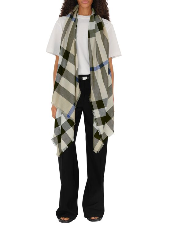 Check Cashmere Silk Scarf, , hi-res