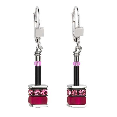 Geocube Pink & Red Crystal Drop Earrings - Multicolour