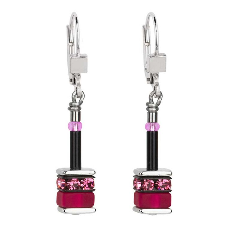 Geocube Pink &amp; Red Crystal Drop Earrings - Multicolour, , hi-res