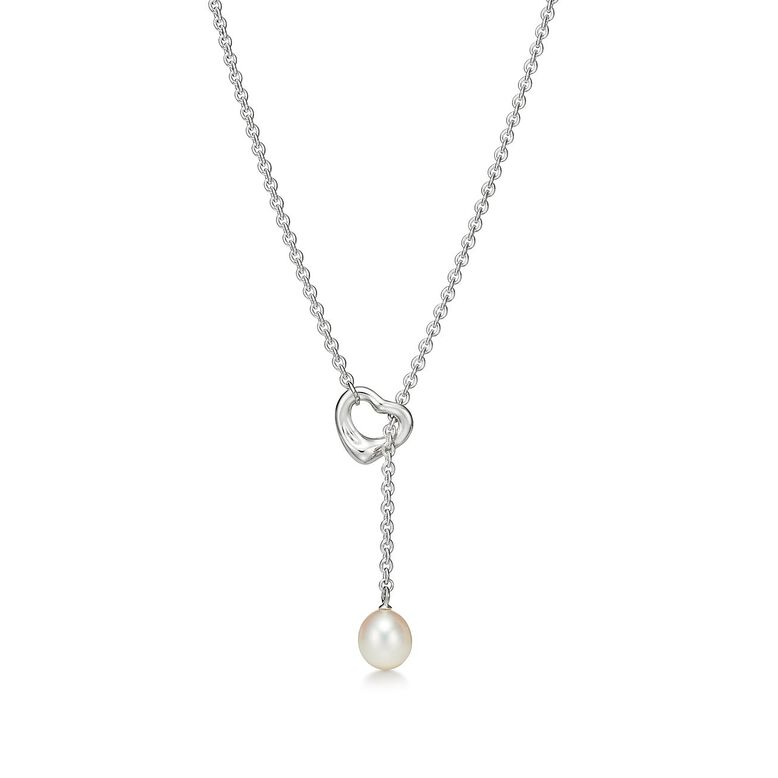 Elsa Peretti&reg; Open Heart Lariat Necklace in Silver with Pearls, 7.5-8 mm - Size 7.5-8 mm, , hi-res