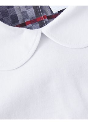 Peter Pan Collar Chequerboard Panel Cotton T-Shirt, , hi-res