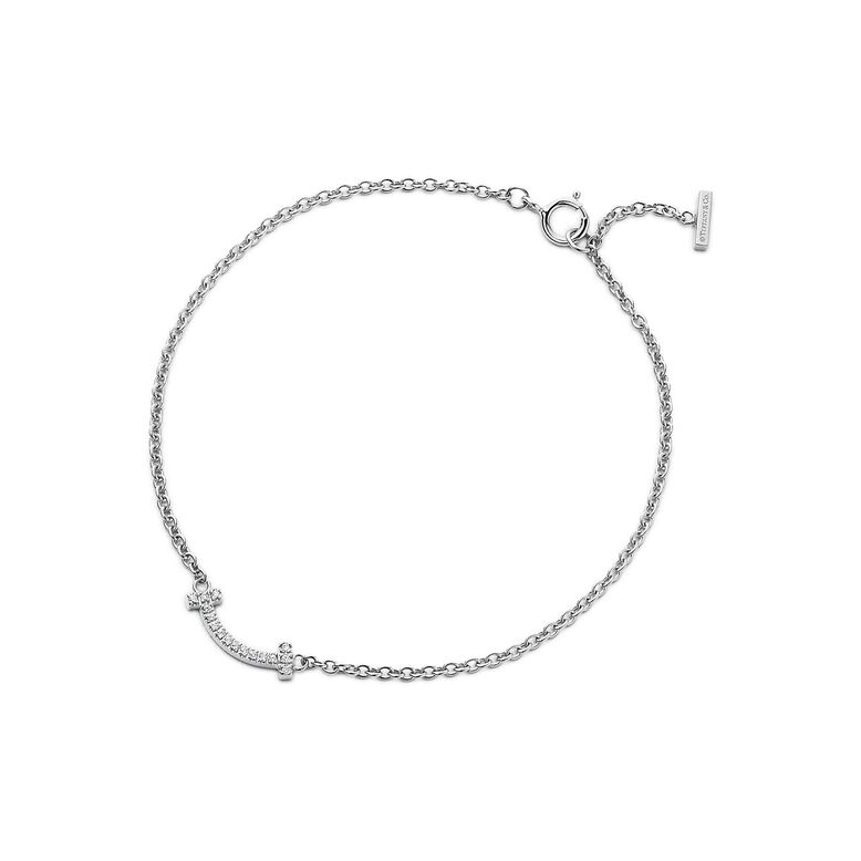Tiffany T Smile Bracelet in White Gold with Diamonds - Size Small, , hi-res