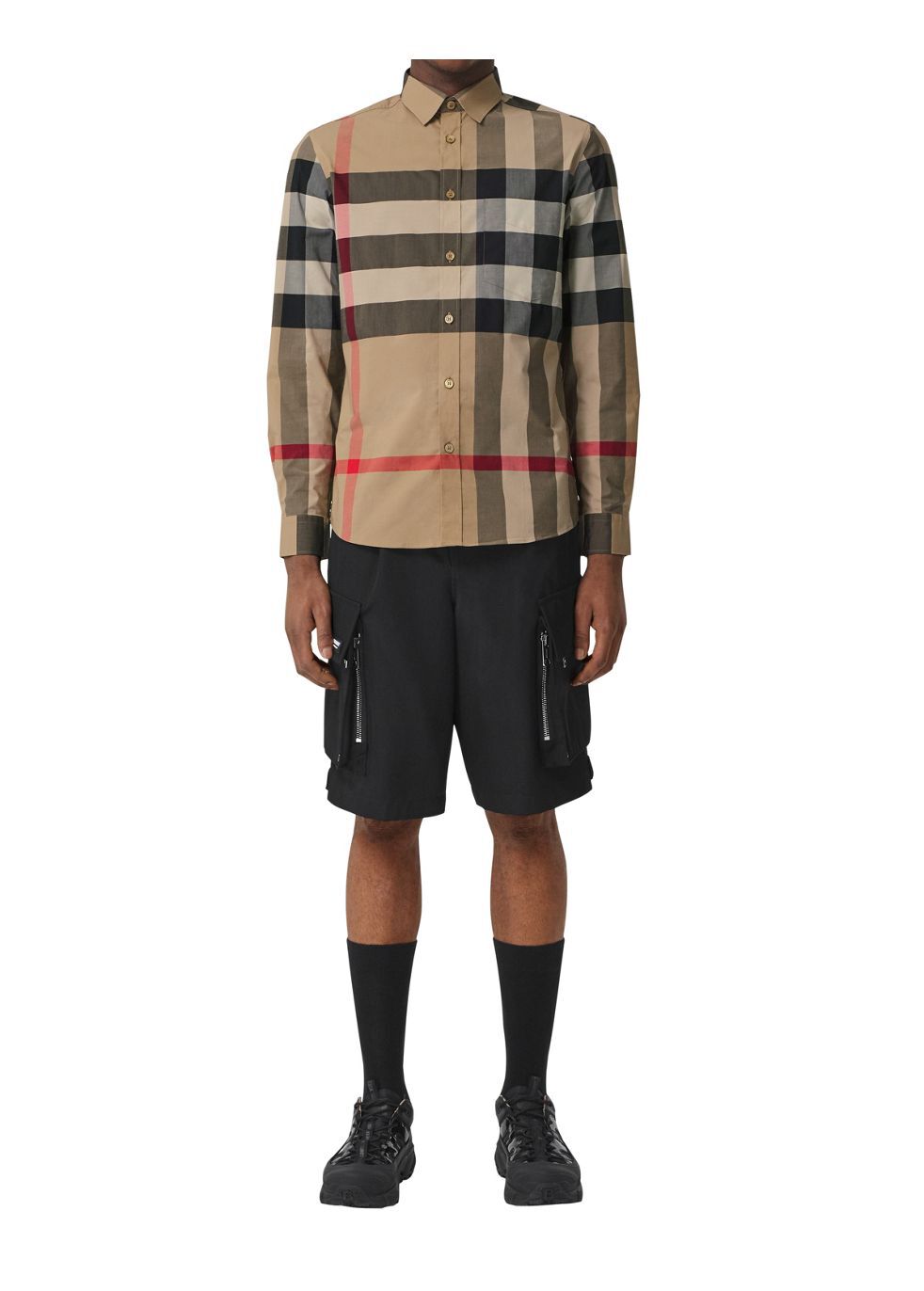 Burberry check detail stretch cotton poplin shirt clearance