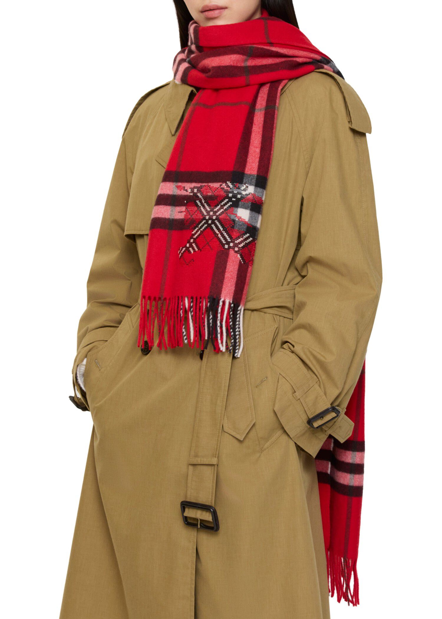 Burberry Wide Cross Stitch EKD Check Cashmere Scarf Hats & Scarves