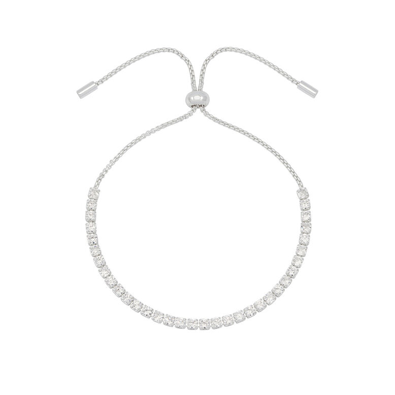 Adjustable Tennis Bracelet - CZ &amp; Silver Plated, , hi-res