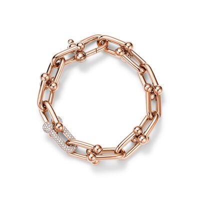 Tiffany HardWear Large Link Bracelet in Rose Gold with Diamonds - Size Medium