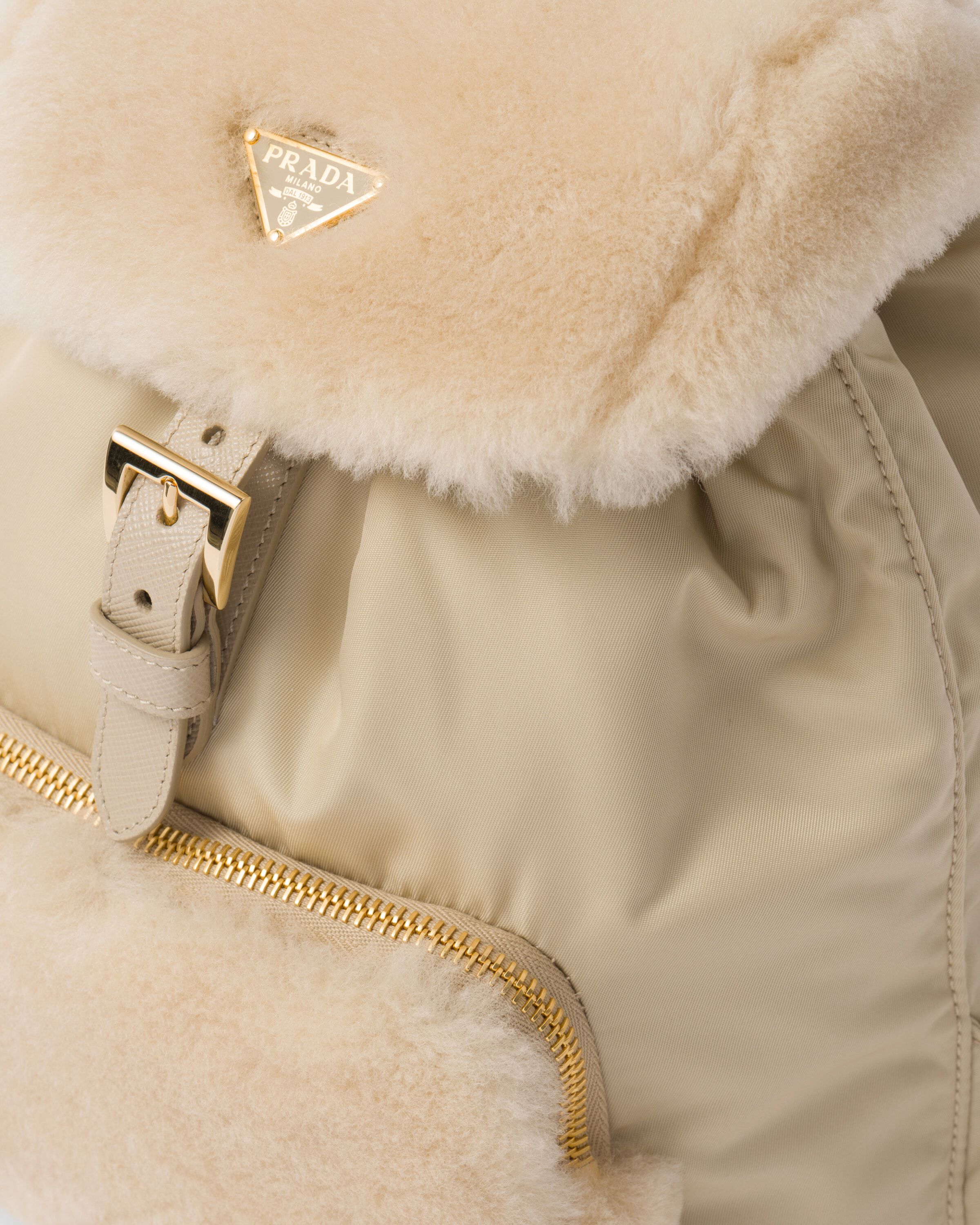 Re Nylon and shearling backpack