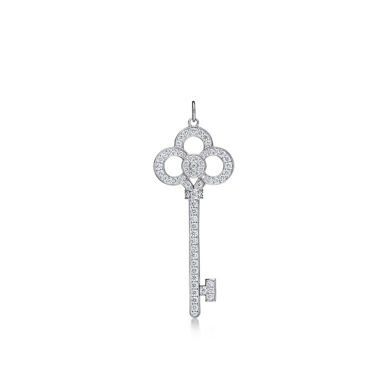 Tiffany Keys crown key in platinum with pav&eacute; diamonds., , hi-res