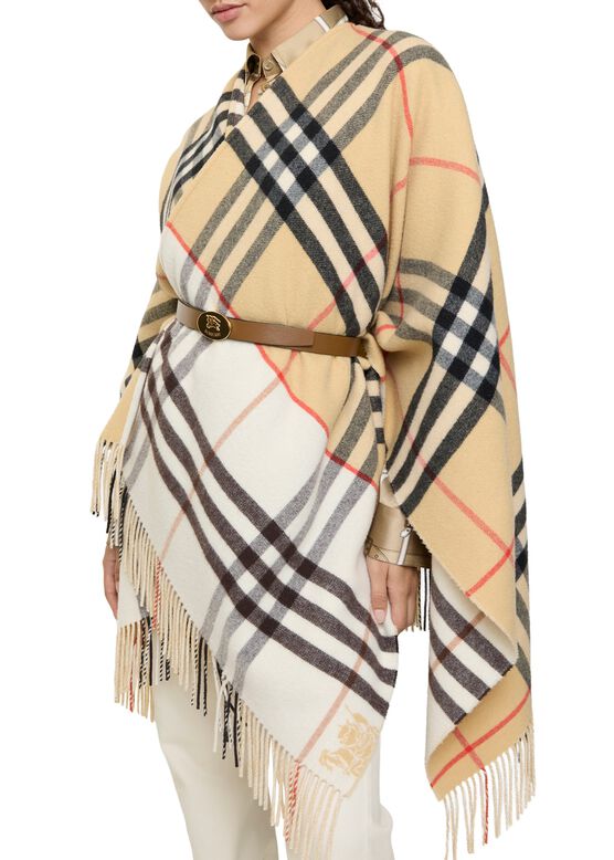 Contrast Check Cashmere Wool Cape, , hi-res