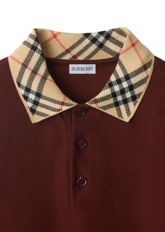 Check Collar Cotton Polo Shirt, , hi-res