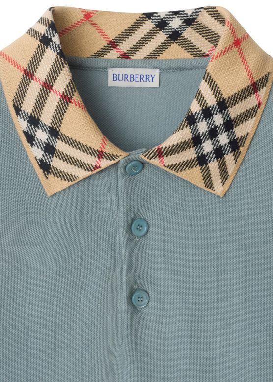 Check Collar Cotton Polo Shirt, , hi-res
