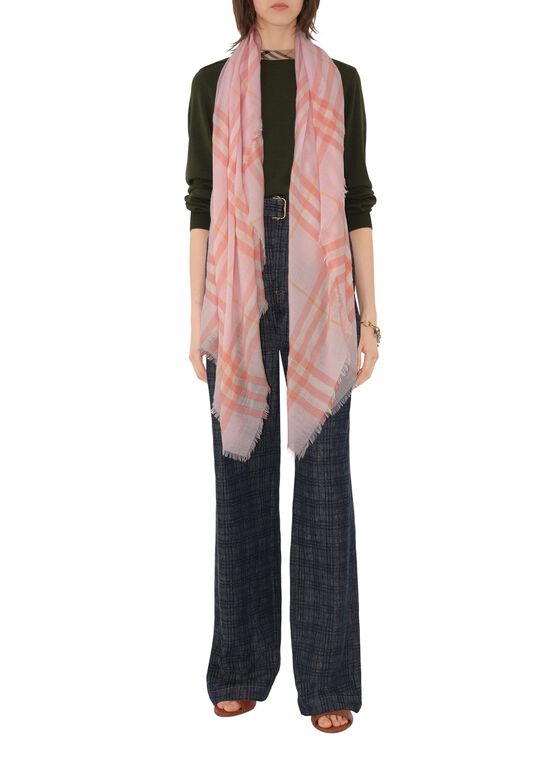 Wide Check Wool Scarf, , hi-res