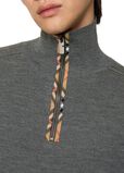 Check Trim Wool Half-zip Sweater, , hi-res