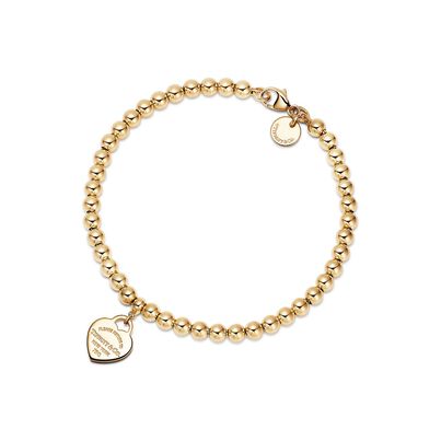 Return to Tiffany&trade; mini heart tag on a bead bracelet in 18k gold, extra small, , hi-res