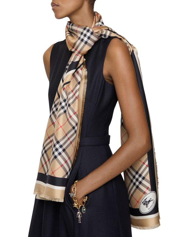 Check Knight Stamp Silk Scarf, , hi-res