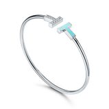 Tiffany T diamond and turquoise wire bracelet in 18k white gold, medium, , hi-res