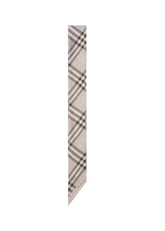 Skinny Contrast Check Silk Scarf, , hi-res