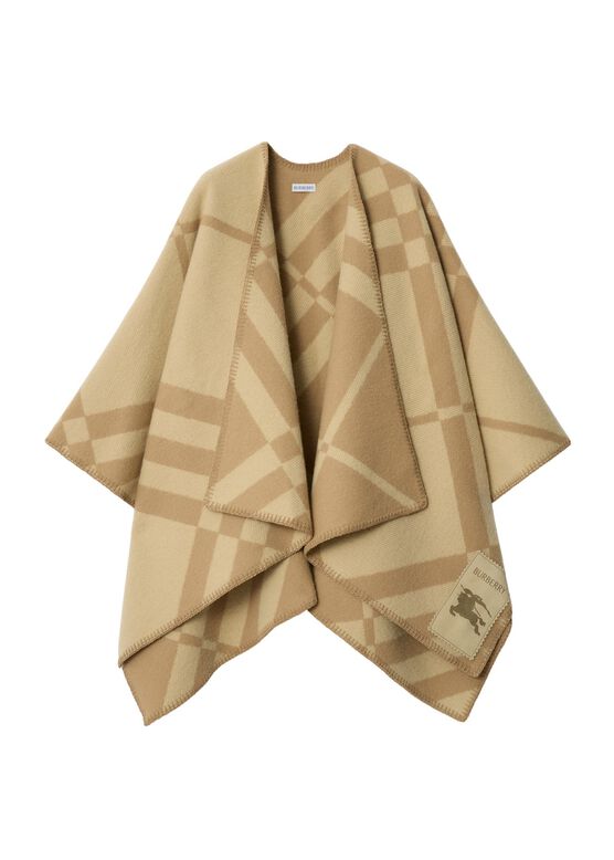 Check Wool Cashmere Cape, , hi-res