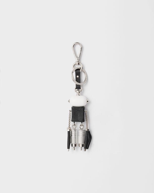 Robot Saffiano leather keychain charm, , hi-res