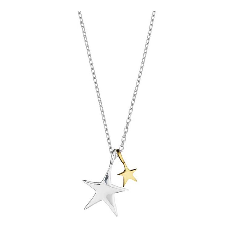 Double Stars Silver Gold Necklace - Silver, , hi-res