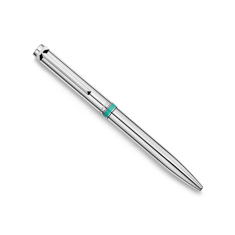 Tiffany T Ballpoint Pen in Sterling Silver with a Tiffany Blue&reg; Band, , hi-res