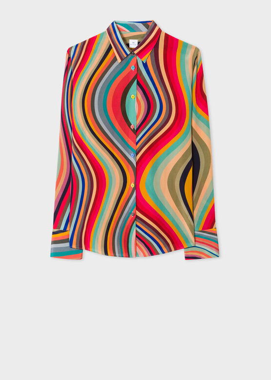 Women&#39;s Swirl Silk Shirt, , hi-res