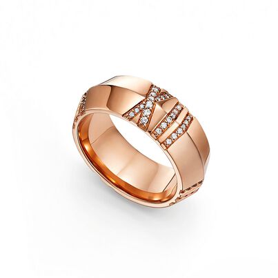 Atlas&reg; X Closed Wide Ring in Rose Gold with Diamonds, 7.5 mm Wide, , hi-res