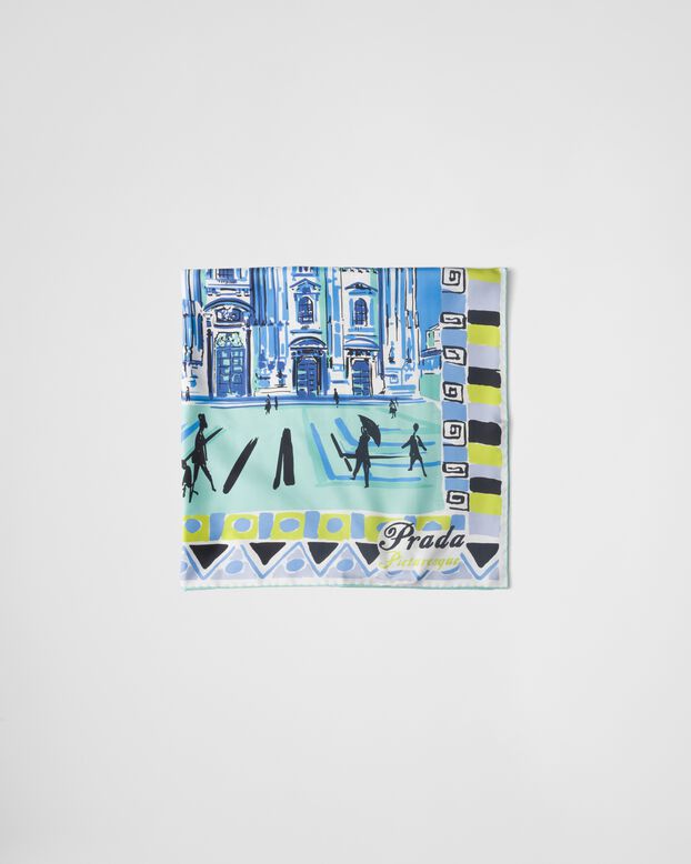 Pittoresque Milan print silk foulard 90x90, , hi-res