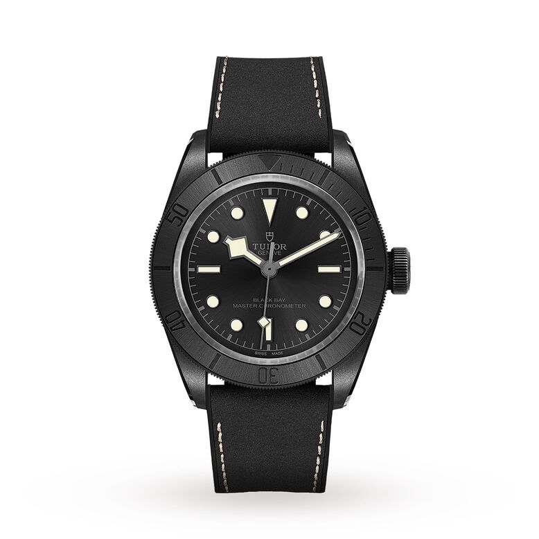 Black Bay Ceramic 41mm Ceramic Case Hybrid Leather And Rubber Strap, , hi-res