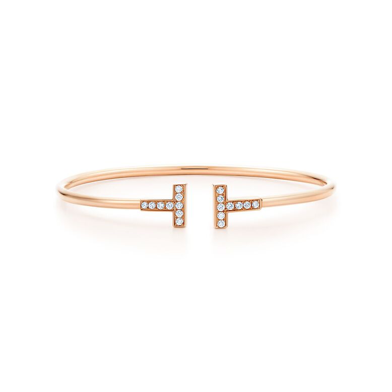 Tiffany T Diamond Wire Bracelet in Rose Gold - Size Medium, , hi-res
