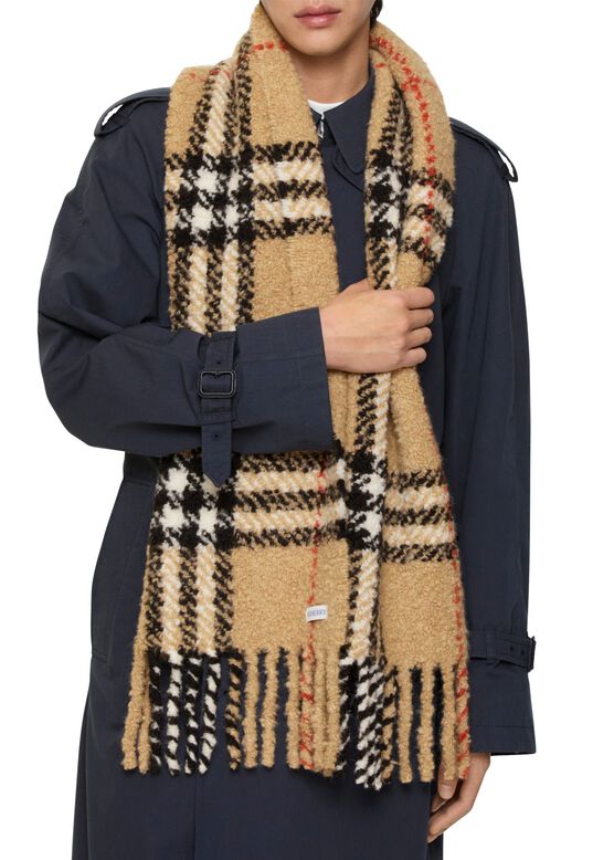 Check Alpaca Wool Blend Boucl&eacute; Scarf, , hi-res