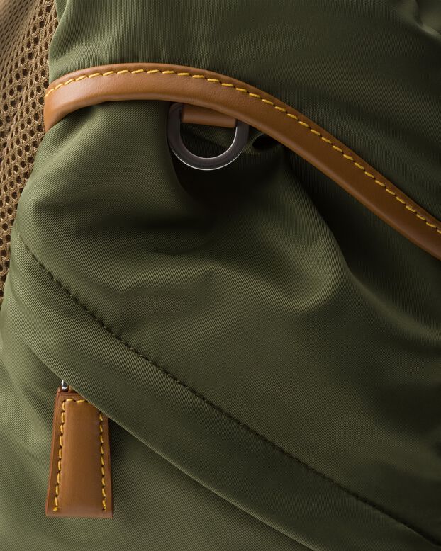 Re-Nylon and leather backpack, , hi-res