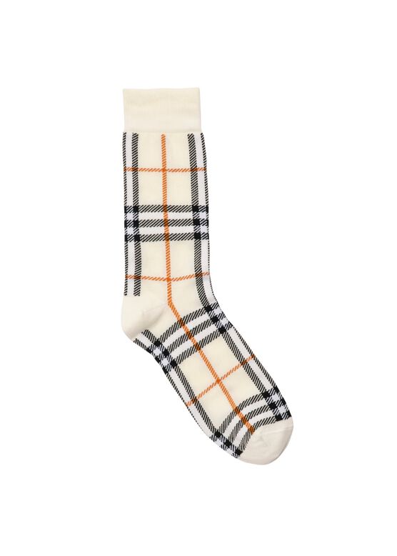 Check Cotton Cashmere Blend Socks, , hi-res
