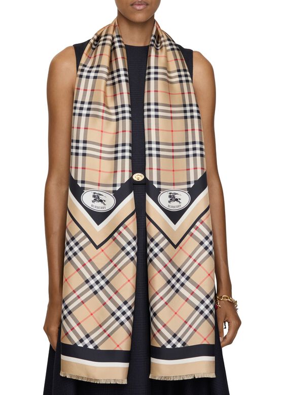 Check Knight Stamp Silk Scarf, , hi-res