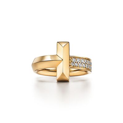 Tiffany T T1 Ring in Yellow Gold with Diamonds, 4.5 mm Wide - Size 7