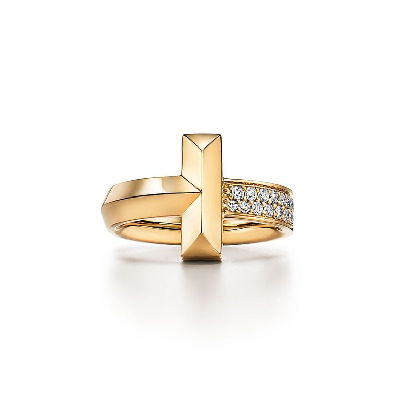 Tiffany T T1 Ring in Yellow Gold with Diamonds, 4.5 mm Wide - Size 7, , hi-res