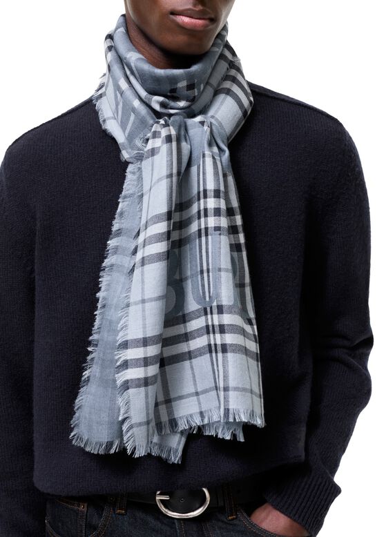 Wide Knight Check Wool Silk Scarf, , hi-res