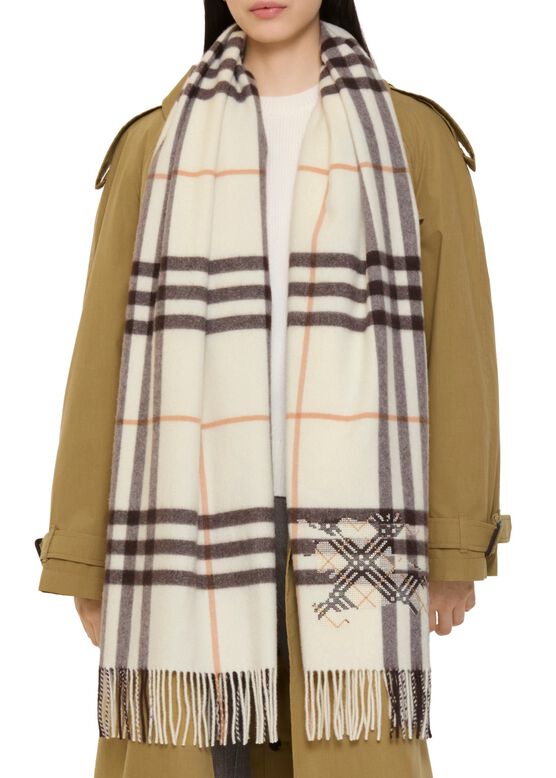 Wide Cross Stitch EKD Check Cashmere Scarf, , hi-res