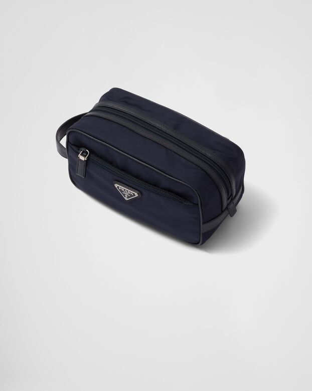 Re-Nylon and Saffiano leather travel pouch, , hi-res