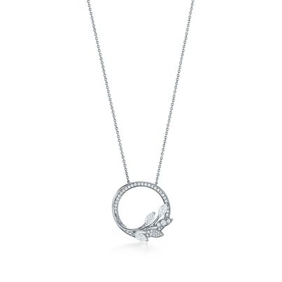 Tiffany Victoria&reg; diamond vine circle pendant in platinum, large, , hi-res