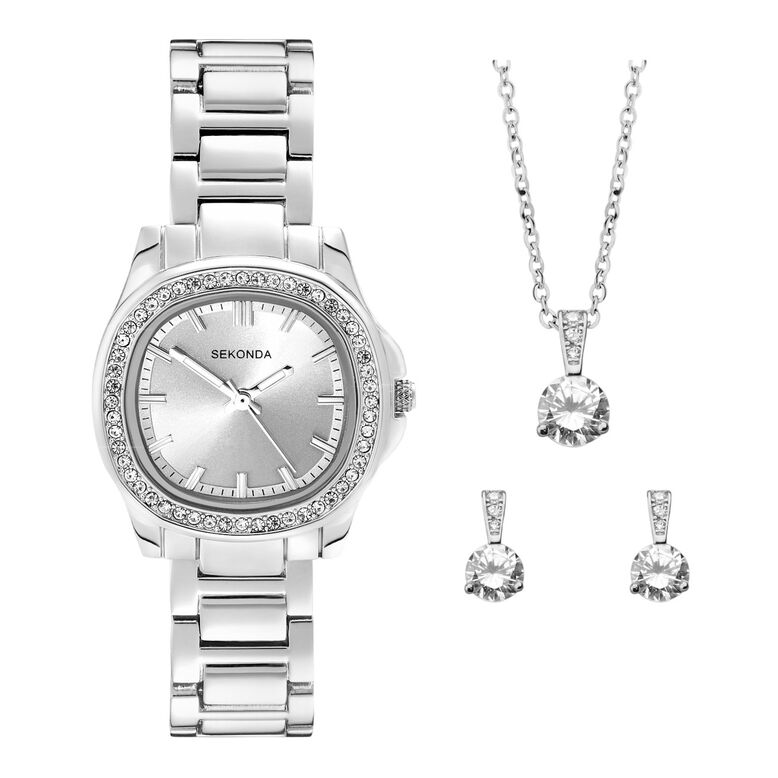 Silver Case Pendant Earrings Set, , hi-res