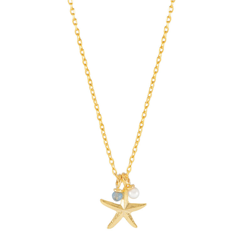 Gold Starfish Charm Necklace , , hi-res