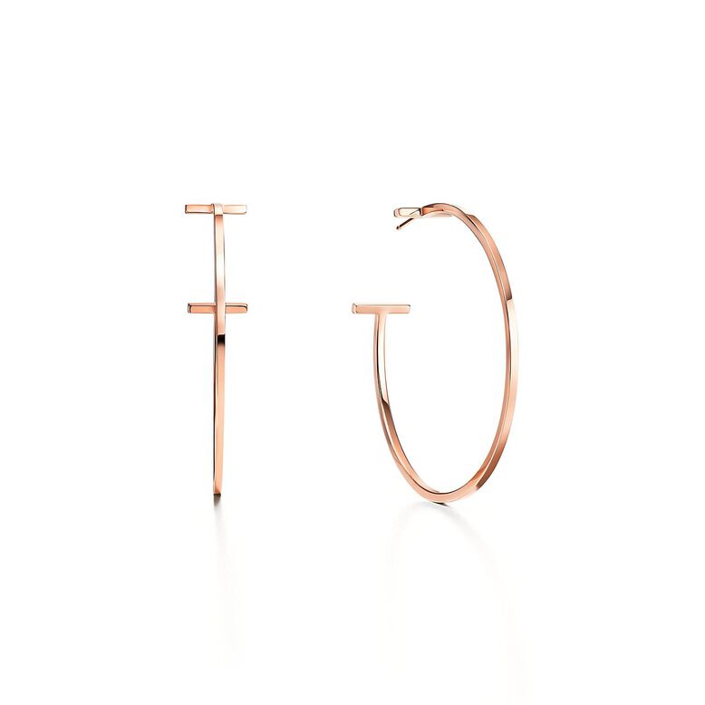 Tiffany T wire hoop earrings in rose gold, extra large., , hi-res