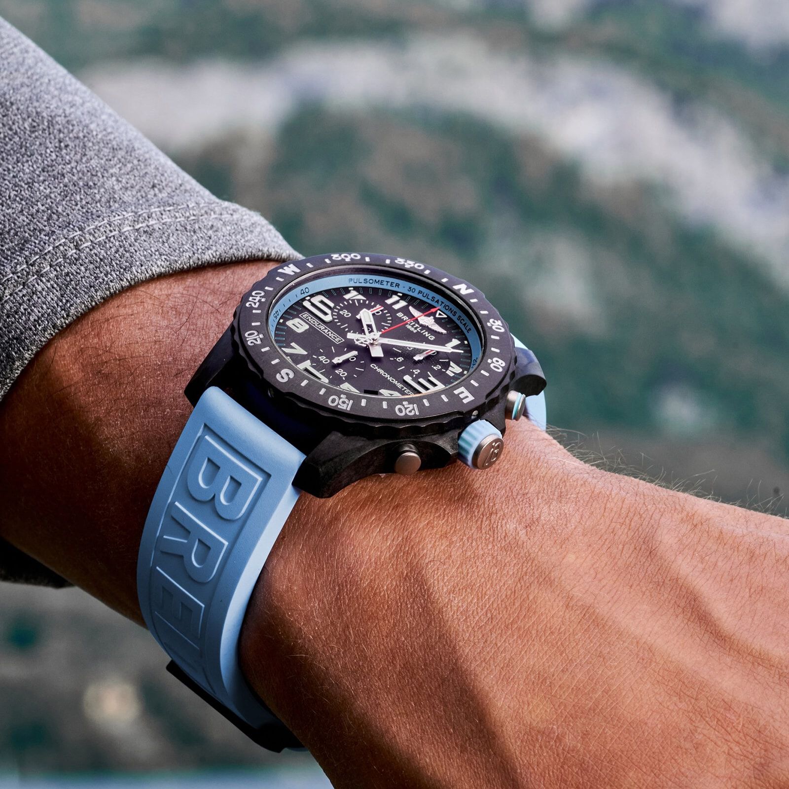 Breitling Endurance Pro 44mm Turquoise Rubber Strap Watch Fine Watches Heathrow Reserve Collect